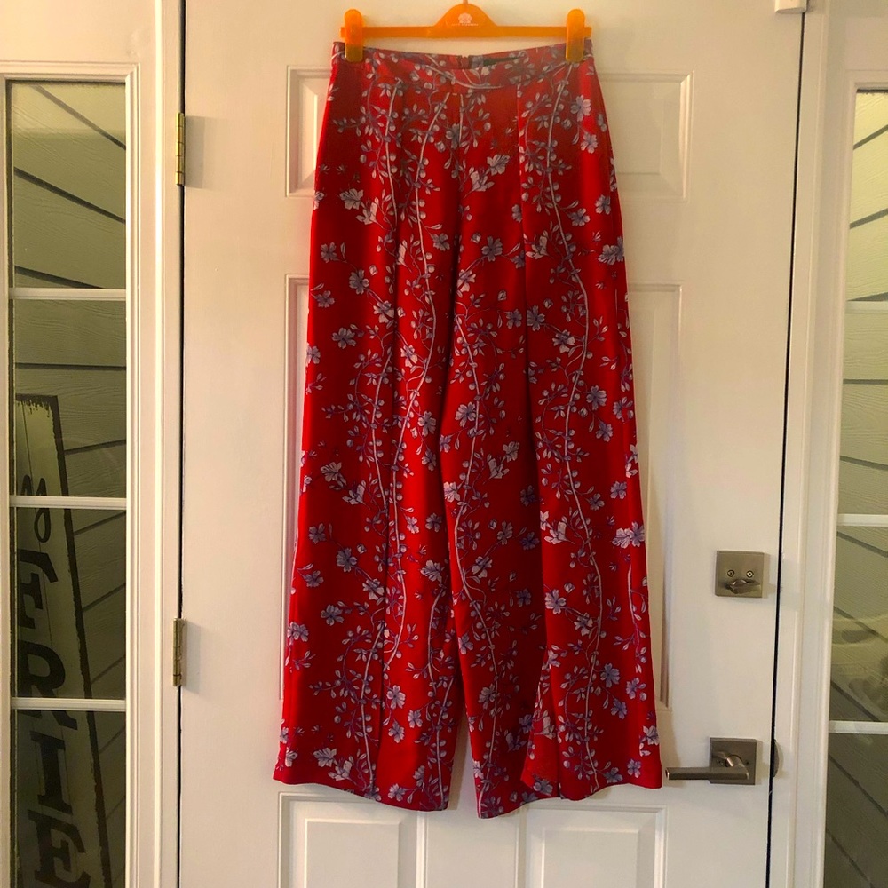 BCBG palazzo pants red and purple floral
